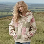 Women's Vintage Floral Patchwork Cozy Warm Zipper Hoodie - Image 2