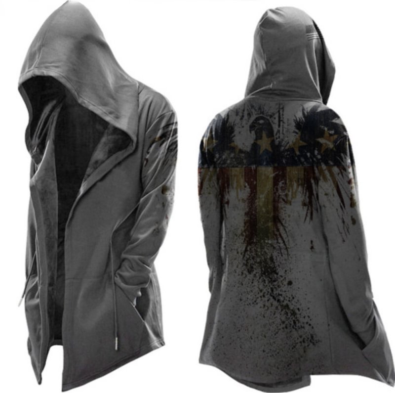 Men's Cape Simple Hooded Drawstring Jacket