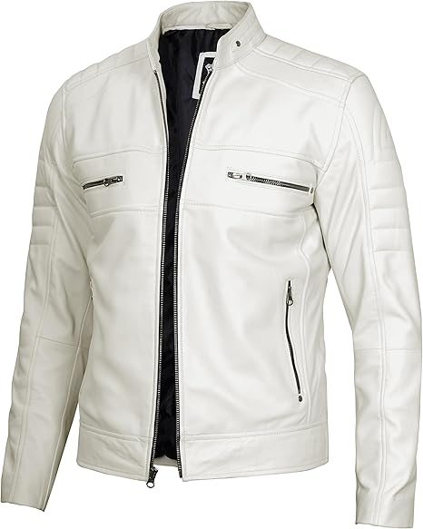 Casaco de cabedal para homem Decrum - Casaco de cabedal estilo café racer para homem elegante