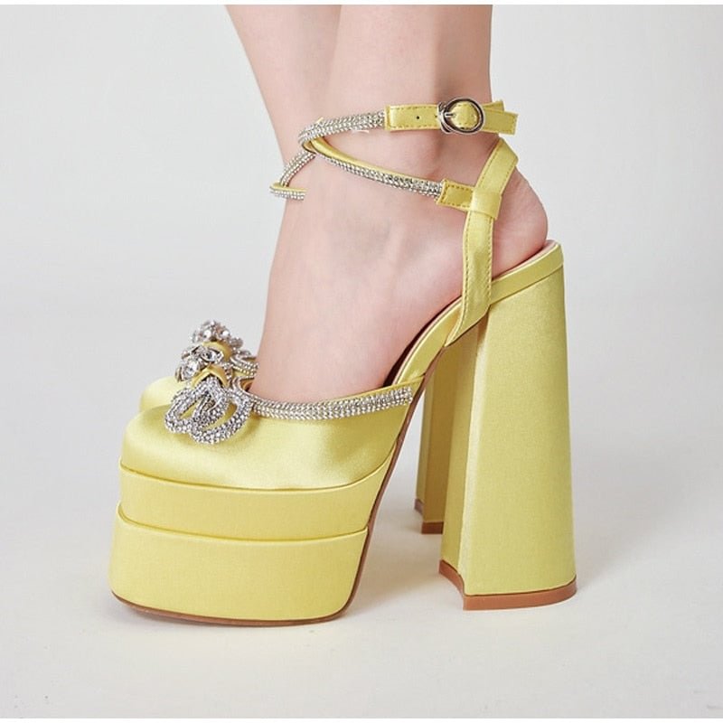 Women Pumps Super High Heels Plus Size Crystal Female Sexy Sandals Butterfly Knot Fashion Platform Ladies Summer Shoes New 2022