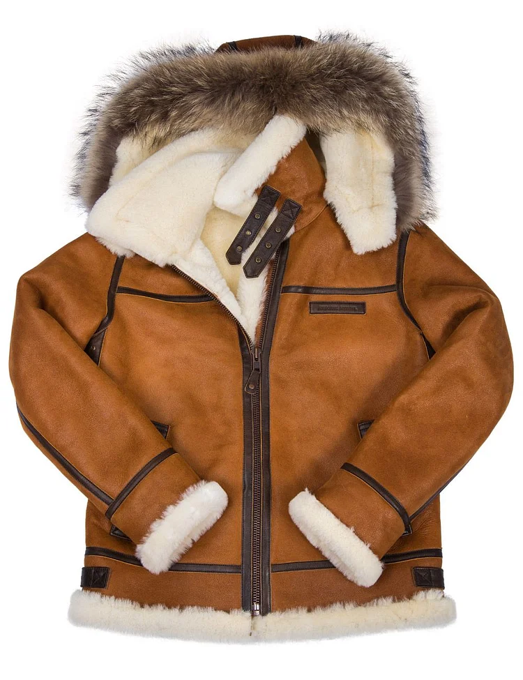 B-3 Hooded Sheepskin Bomber Jacket Z203615