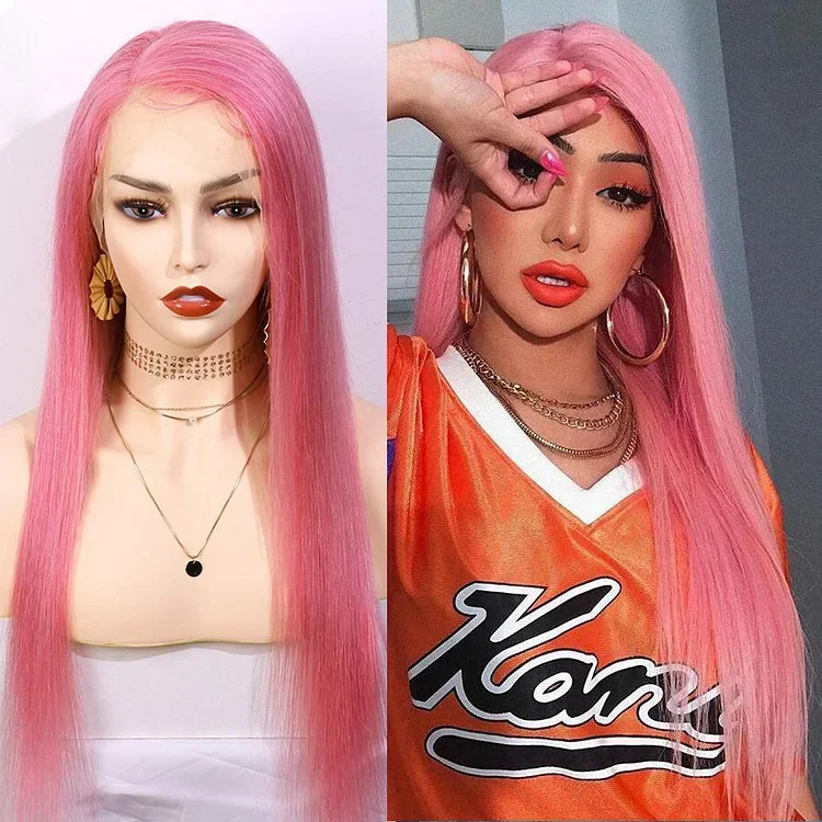 Pink Human Hair HD Lace Straight Wig  | Glueless Wigs | 100% Real Natural Human Hair Wigs | Medium & Long Wig