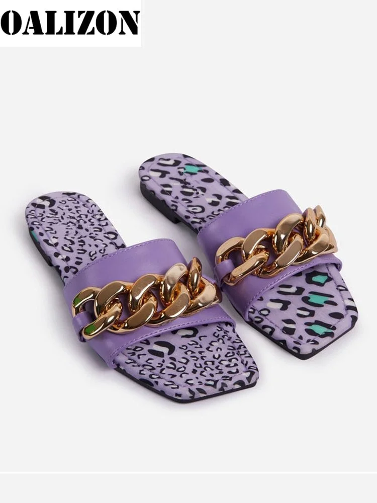Female Women Summer New 2021 Fashion Chains Flat Open Toe Sandal Slippers Shoes Sexy Woman Lady Flip Flops Slides Slippers Shoes