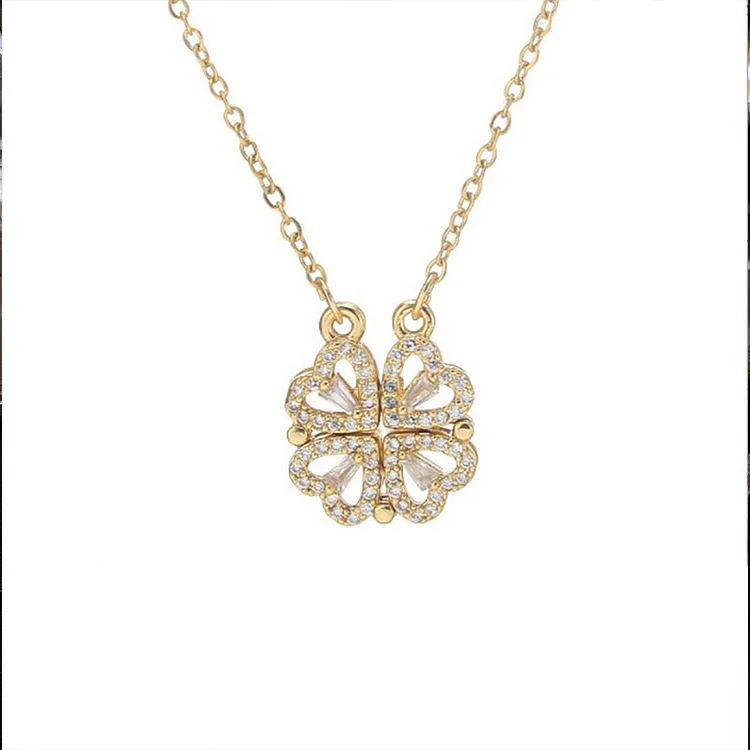 Fashion Gold Rhineston Four Leaf Clover Necklace  Flycurvy [product_label]