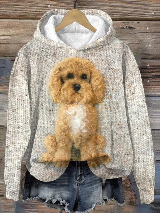 Women's Cute Dog Art Pattern Print Casual Sweatshirt Hoodie