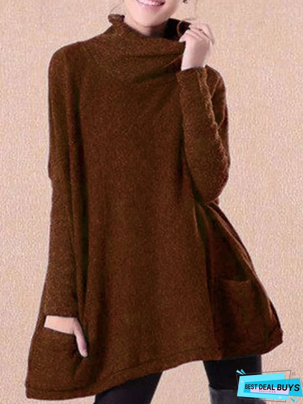 Black Patchwork Turtleneck Casual Sweater