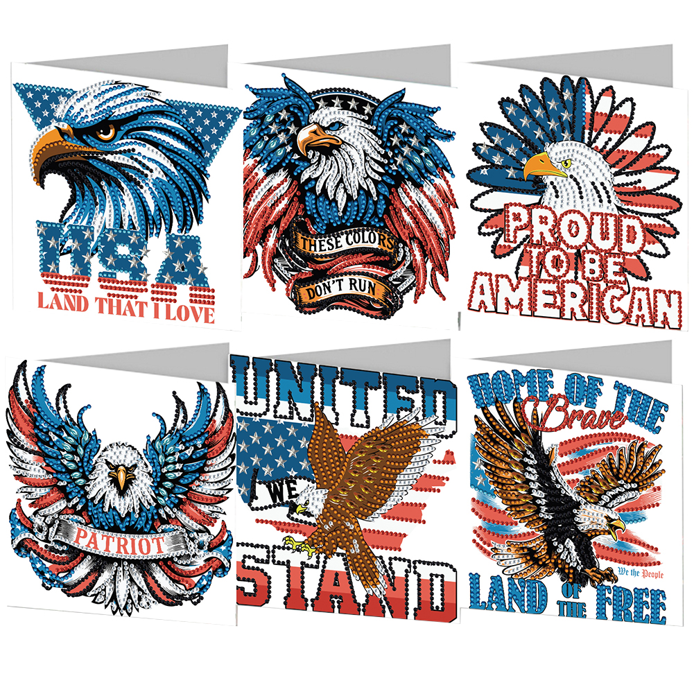 6Pcs Independence Day Diamond Painting Greeting Card DIY Diamond Drawing Card(B)