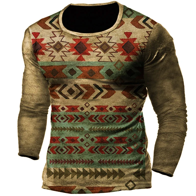 Men's Outdoor Tribal Aztec Print Long Sleeve Top
