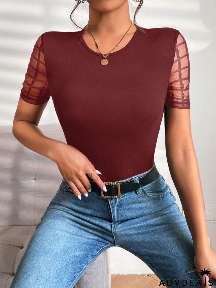 Contrast Mesh Sleeve Tee