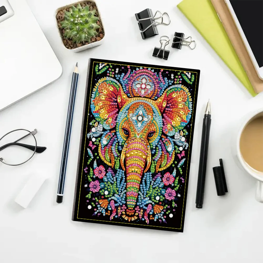 5D DIY Elephant Diamond Painting Notebook DIY Diamond Art Dairy Book Kits【No Strip】