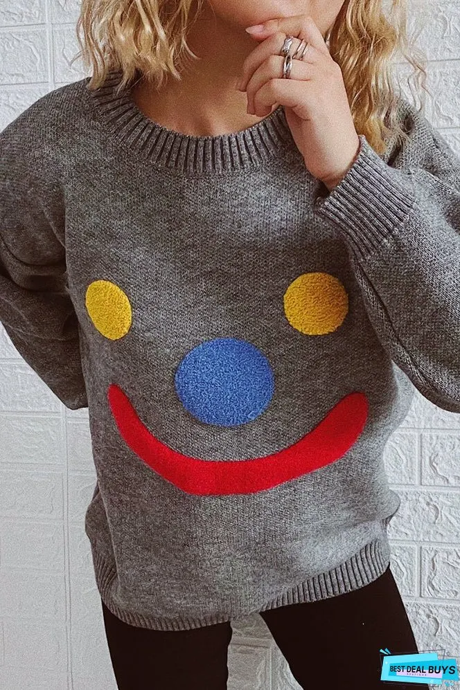 Clown Smile Knit Pullover Sweaters Winter Outfits