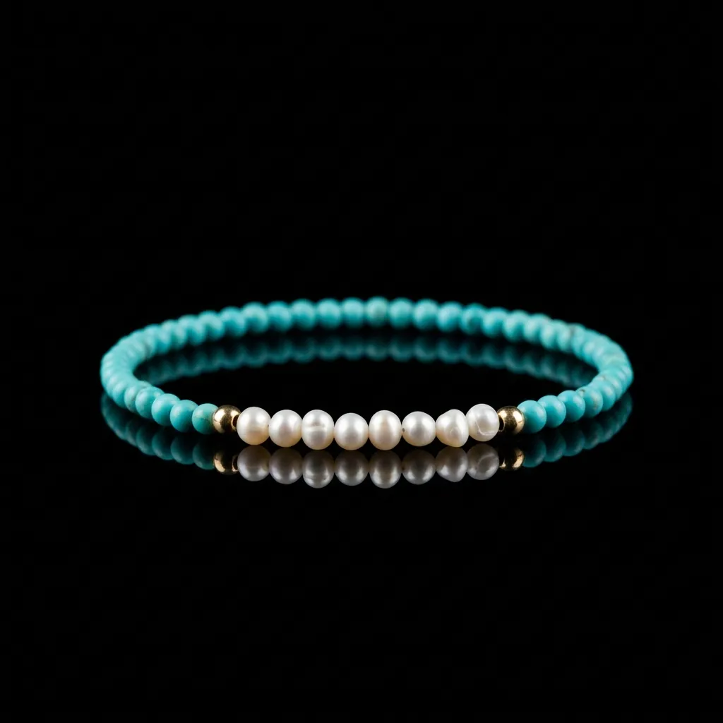 JiStones Azure Serenity - Turquoise & Lustrous Pearl Beaded Bracelet