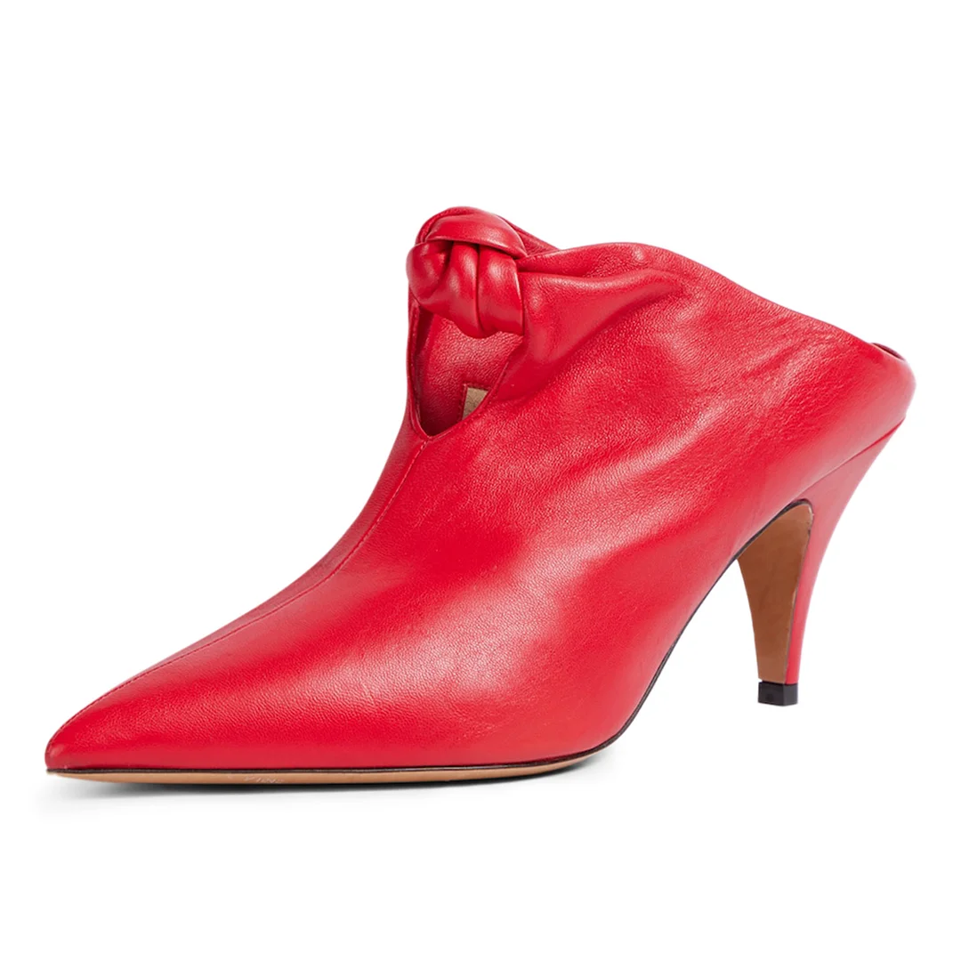 Red Vegan Leather Pointed Toe Kitten Heel Mules for an Elegant Outfit