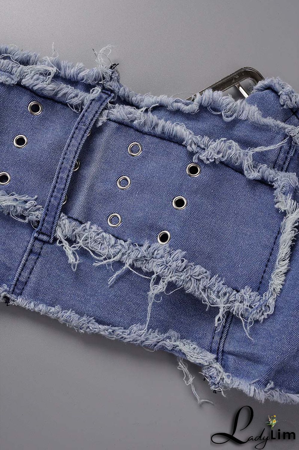 Blue Sexy Street Solid Make Old Patchwork Strapless Sleeveless Two Pieces