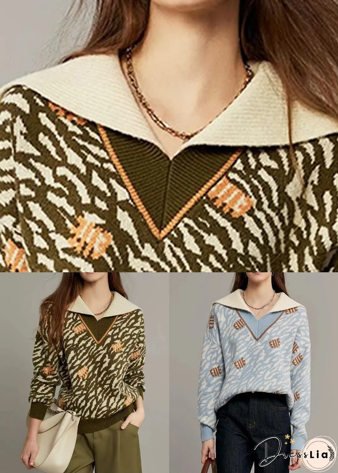 Light Blue Original Design Knit Sweaters Sailor Collar Winter