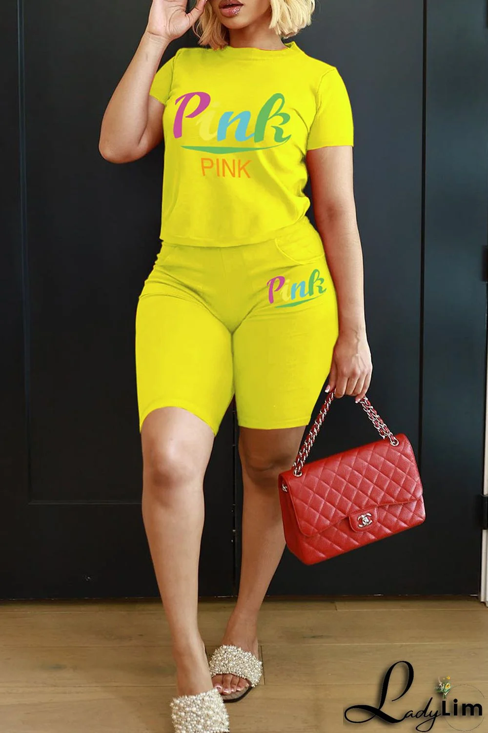 Yellow Casual Print Patchwork O Neck Short Sleeve Two Pieces