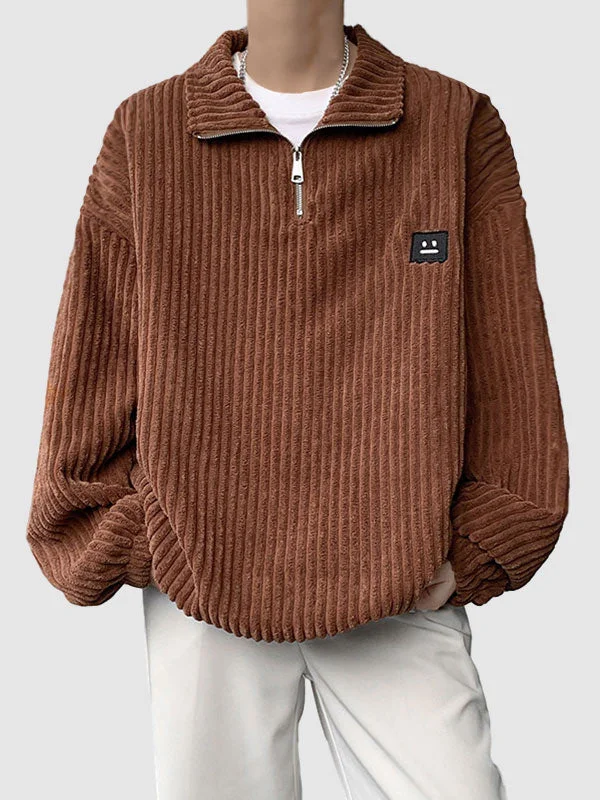 Men's corduroy retro loose large size stand collar casual sweatshirt