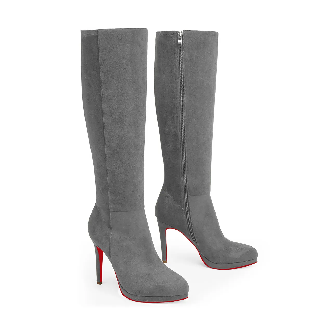 105mm/4.1 Inch Fashion Knee High Boots Platform Heel Boots Red Bottoms Shoes-vocosishoes
