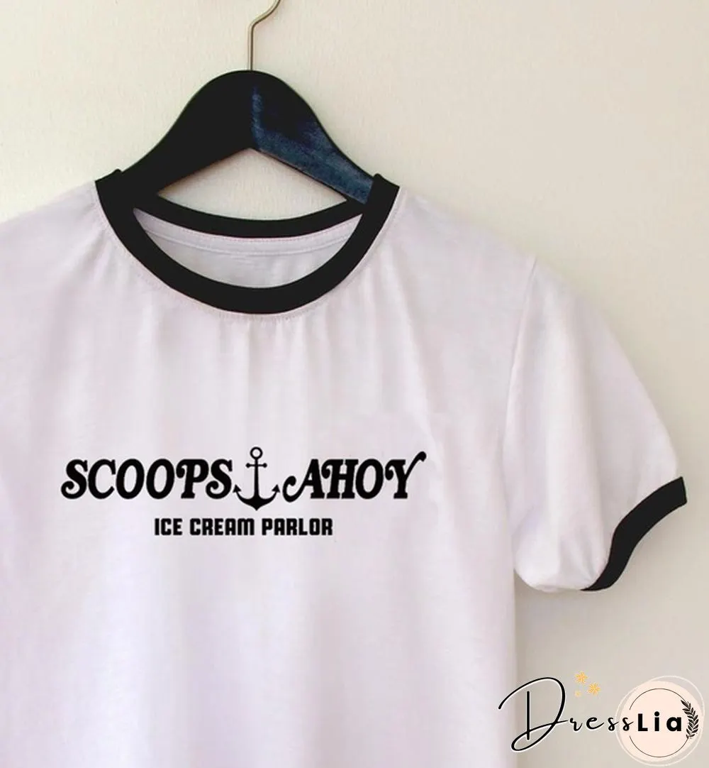 Unisex Stranger Things Scoops Ahoy Ringer T-Shirt Vintage Fashion Casual Short Sleeves Summer Tops