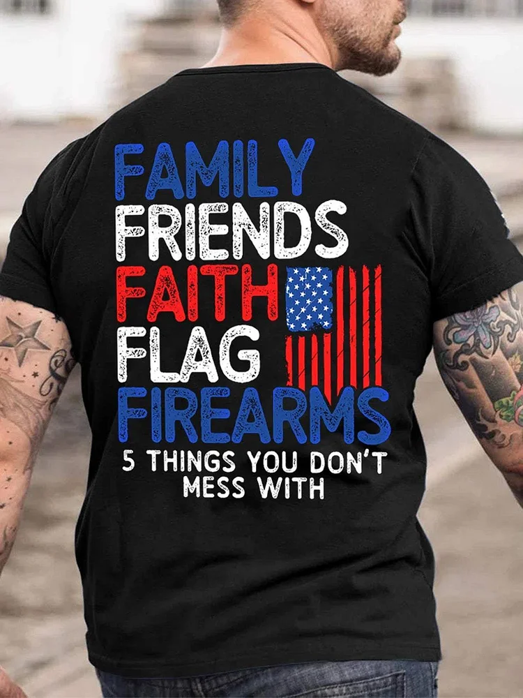Family Friends Faith Flag Firearms Crew Neck T-Shirt