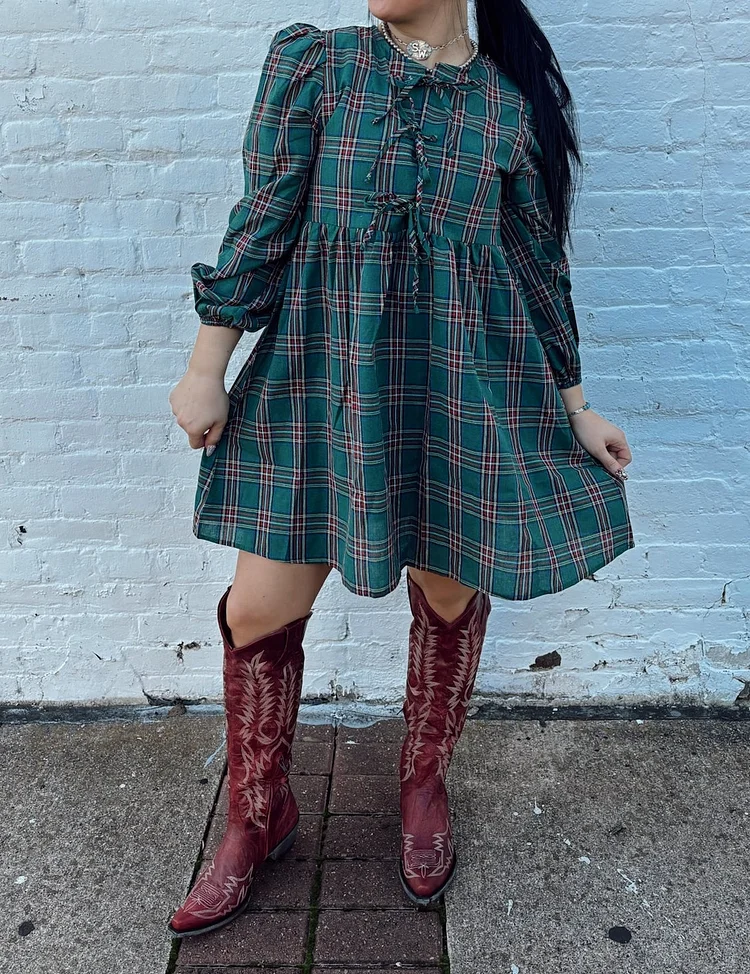 The Cute Plaid Dress in Green/Red
