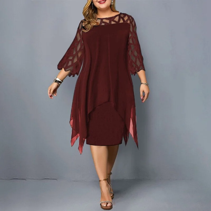 Plus Size  5XL 6XL Lace 2021 woman dress Mesh Sexy Elegant Midi Party Dresses Red Black Green Purple Loose Hellow Women Clothing