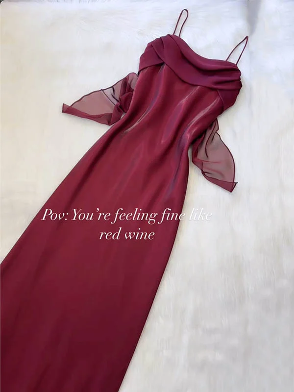 solid color Sleeveless Spaghtti-Neck elegant chiffon Maxi Dresses