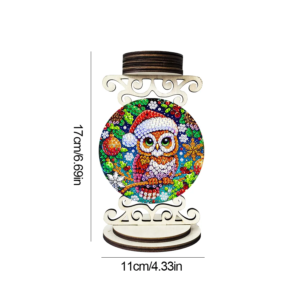 5D DIY Owl Wooden Special Shaped Christmas Theme Diamond Painting Candle Holder