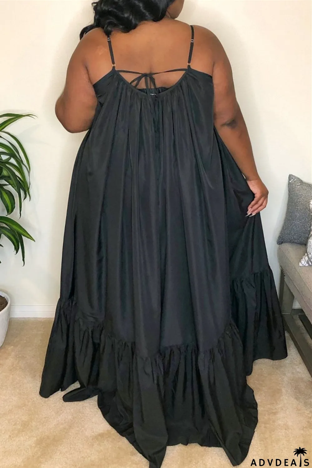 Dark Gray Sexy Casual Solid Backless Spaghetti Strap Loose Sling Dress