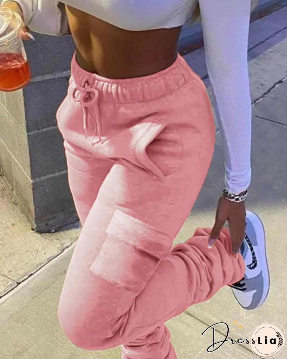 Pocket Design Drawstring Fold Sweatpants P14084