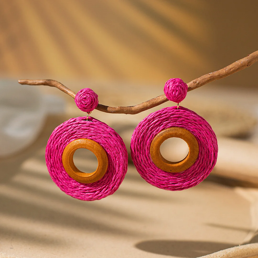Women's Holiday Bohemian Style Raffia Hand-woven Earrings