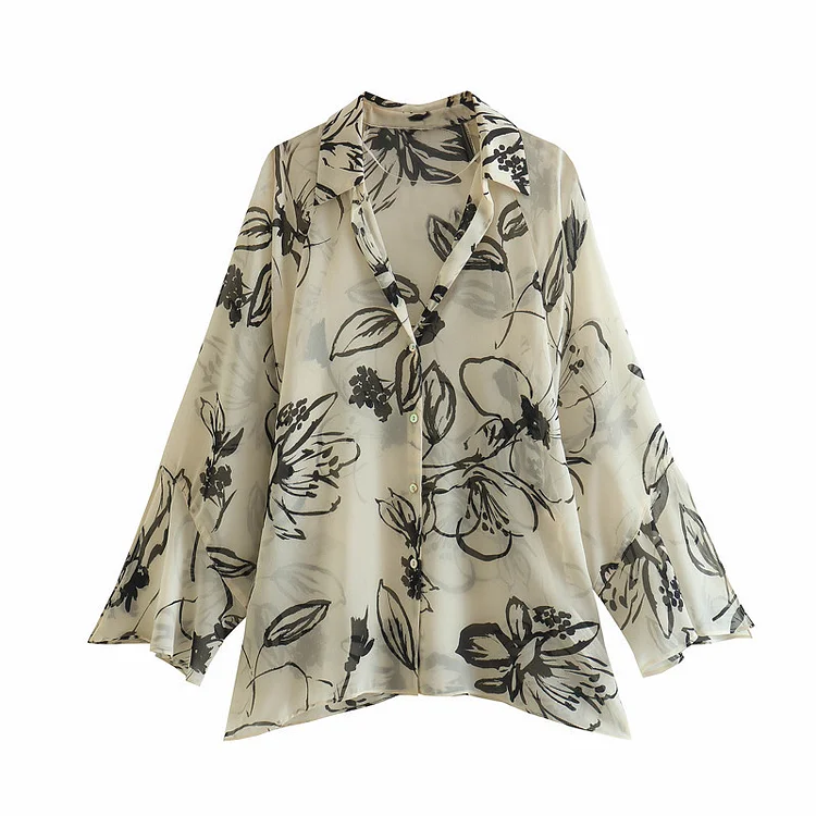 Slit V-neck Lapel Shirt Two Piece Set