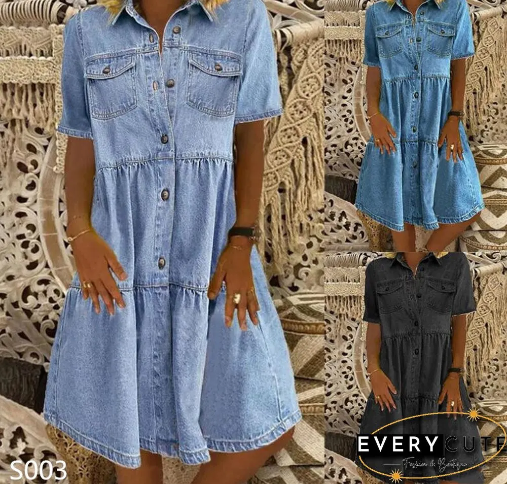Print Short Sleeve A-Line Midi Dresses