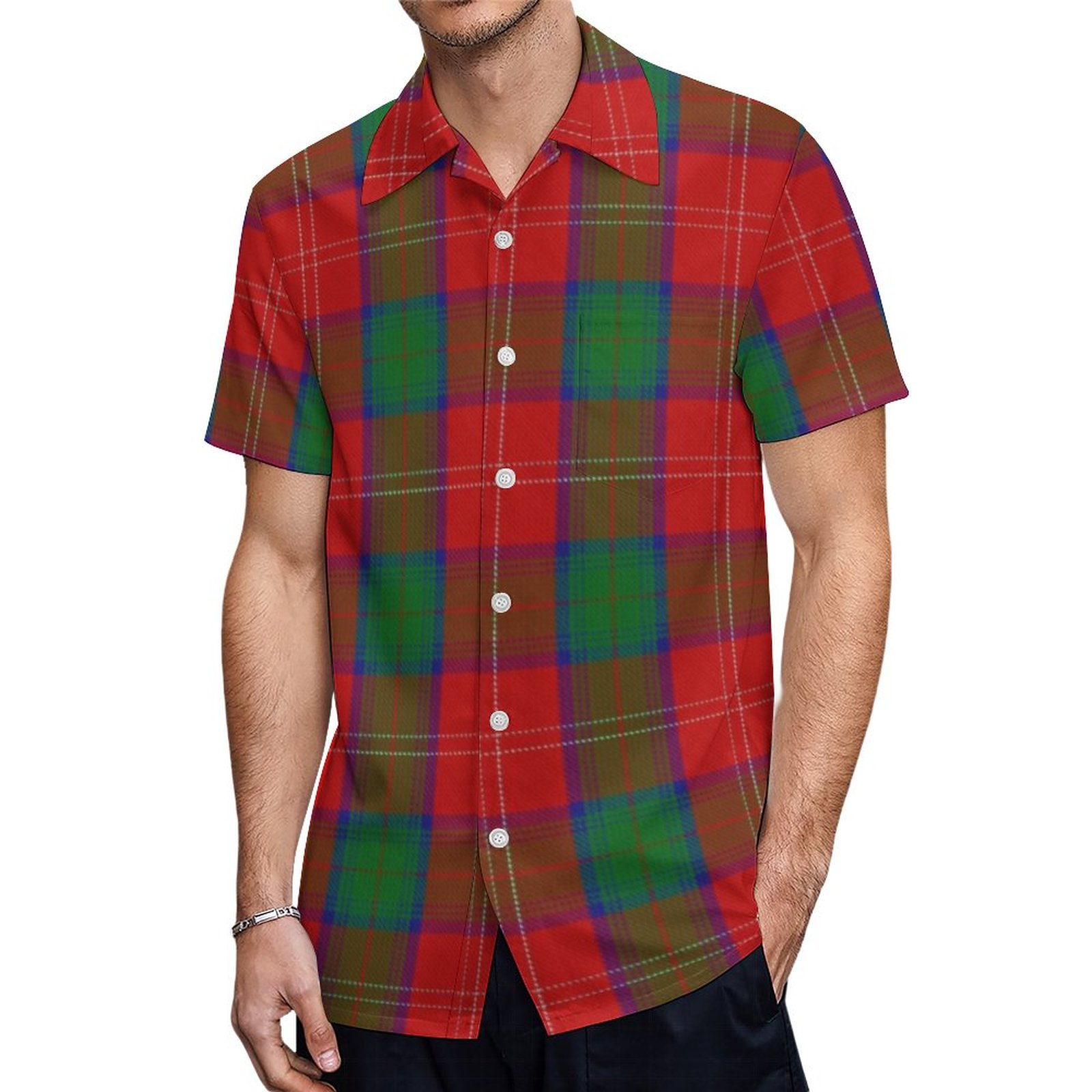 Classic Clan Chisholm Tartan Plaid Hawaiian Shirt Mens Button Down Plus Size Tropical Hawaii Beach Shirts