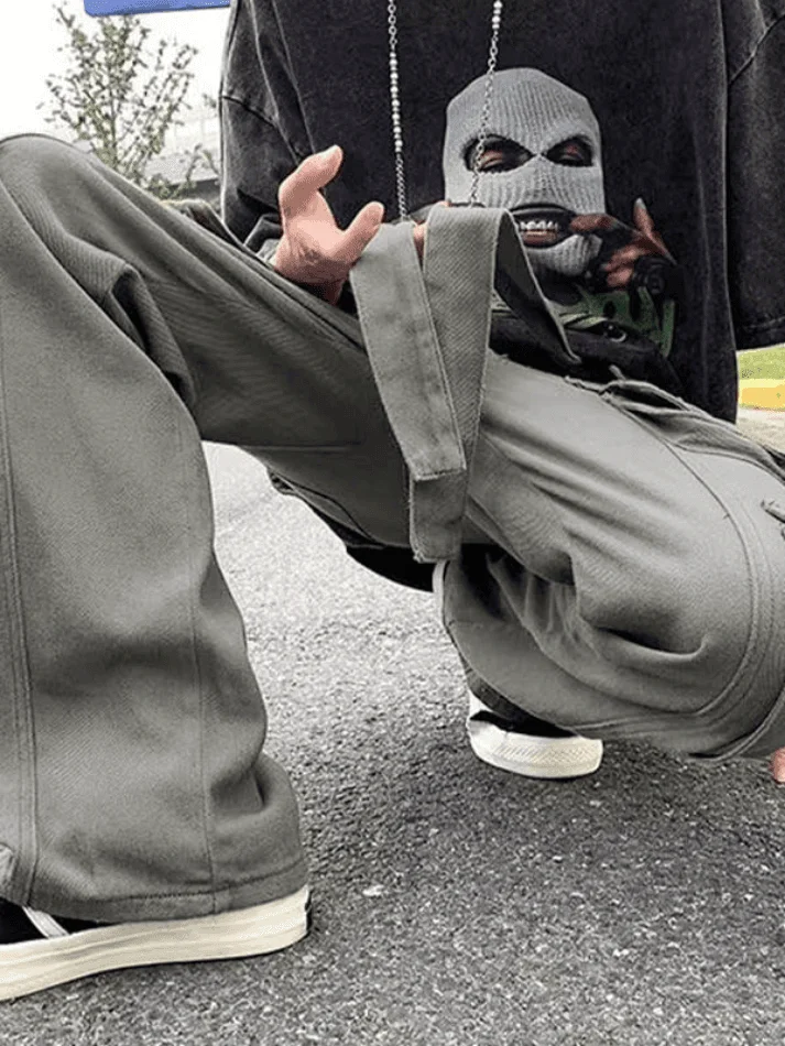 Brownm Men's Strap Detail Pocket Loose Cargo Pants