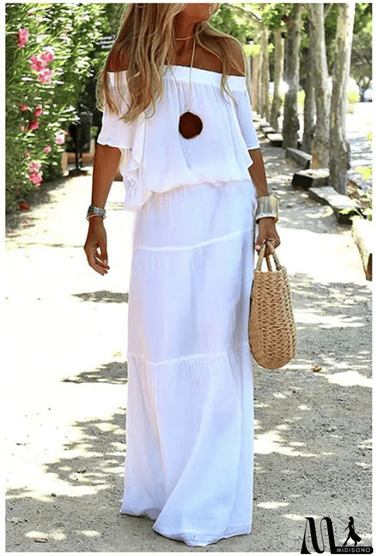 MidiSono - Fashion Solid Split Joint Off the Shoulder Straight Dresses