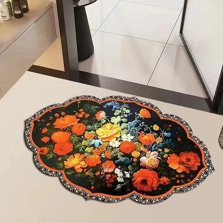 Retro Floral Diatomite Absorbent Mat – Quick-Dry & Stylish