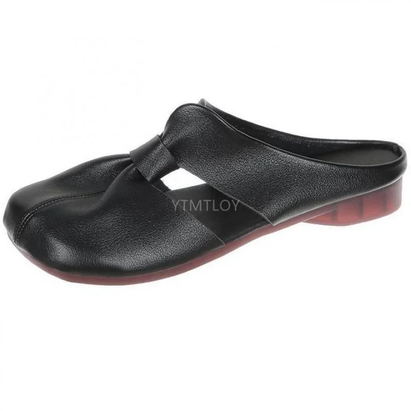 Retro Women Shoes Summer New Flat Slippers Genuine Leather Sandals Fashion Zapatillas Casa Mujer Sapatos Femininos