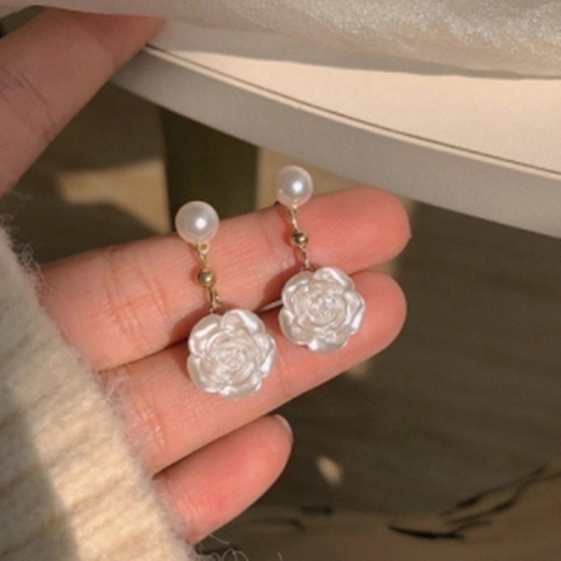 3 Pieces Sweet Heart Shape Rose Flower Inlay Imitation Pearl Alloy Rhinestones Earrings