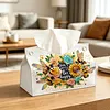 DIY Diamond Art Tissue Box Holder Flower Bee PU Leather Diamond Art Desktop Organizer Resin Rhinestone Storage Organizers Gem Art Home Office Decor Craft Gift