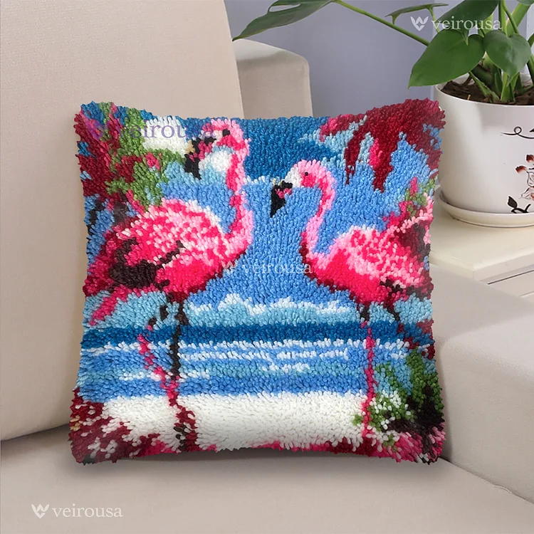 Tropical Flamingos - Latch Hook Kit veirousa