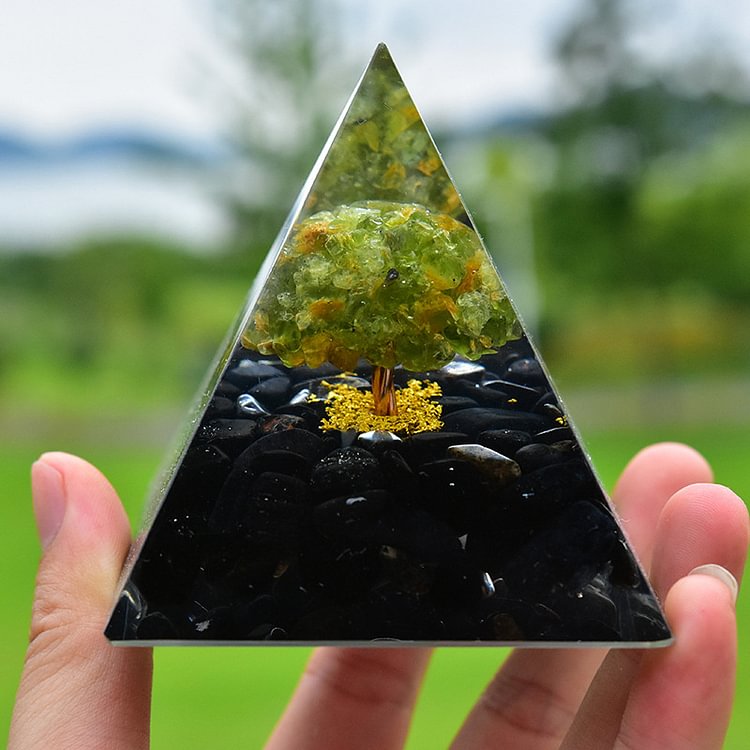 Peridot with Black Tourmaline Healing Orgone Pyramid