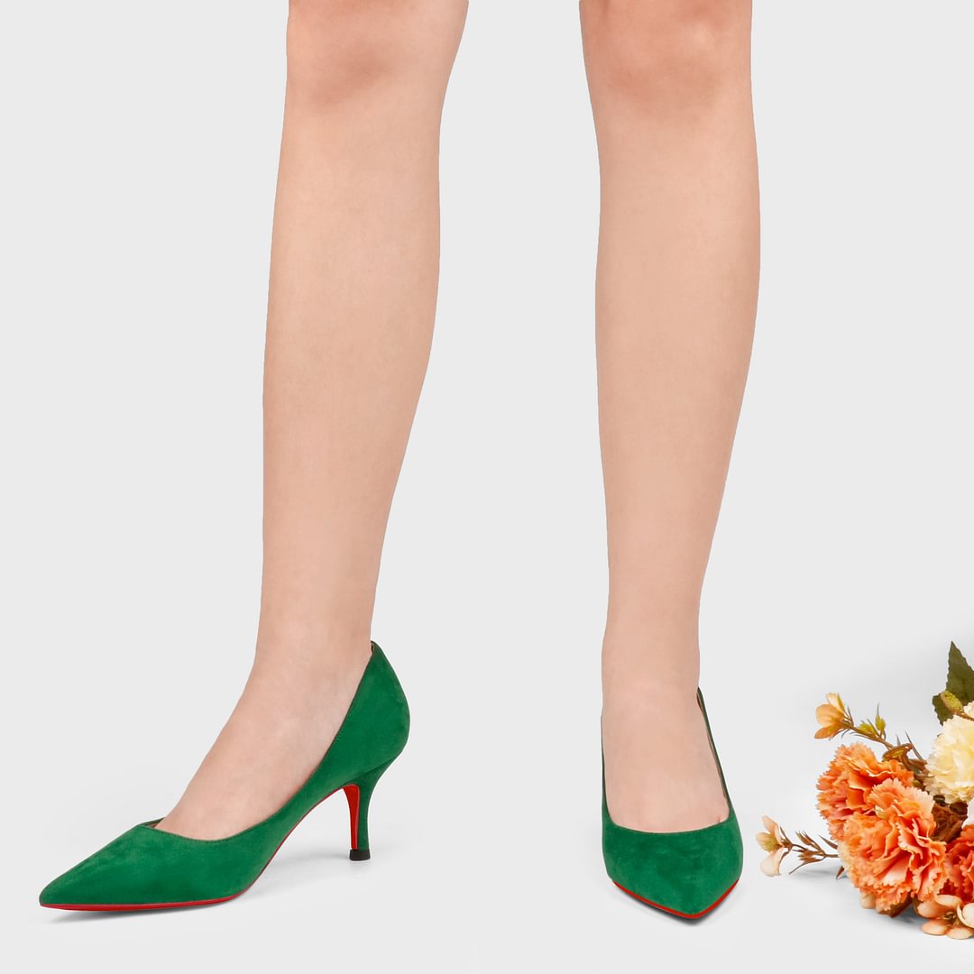 60mm Pointed Toe Red Bottom Kitten Heels Daily Suede Pumps for Women-MERUMOTE