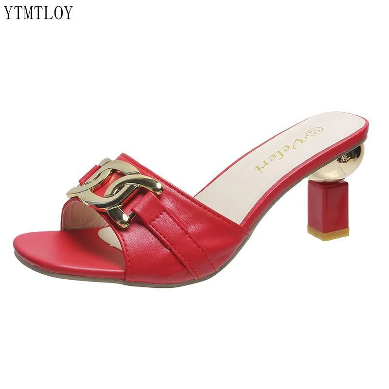 Summer Women's Slippers Sandals Shoes Female Golden Metal Chain Ladies Fashion Casual Slides Mules Ytmtloy Indoor Zapato Mujer