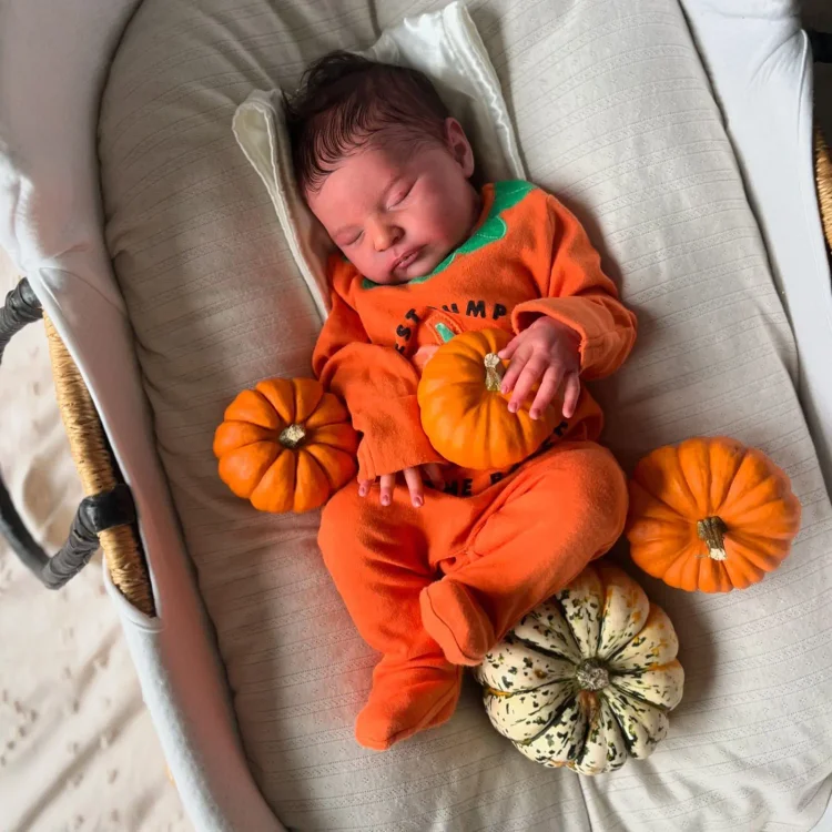  [🎃Halloween Sale] 20" Lifelike Reborn Girl Baby Doll Named Thrina with Brown Hair with Heartbeat💖 & Sound🔊 - Reborndollsshop®-Reborndollsshop®
