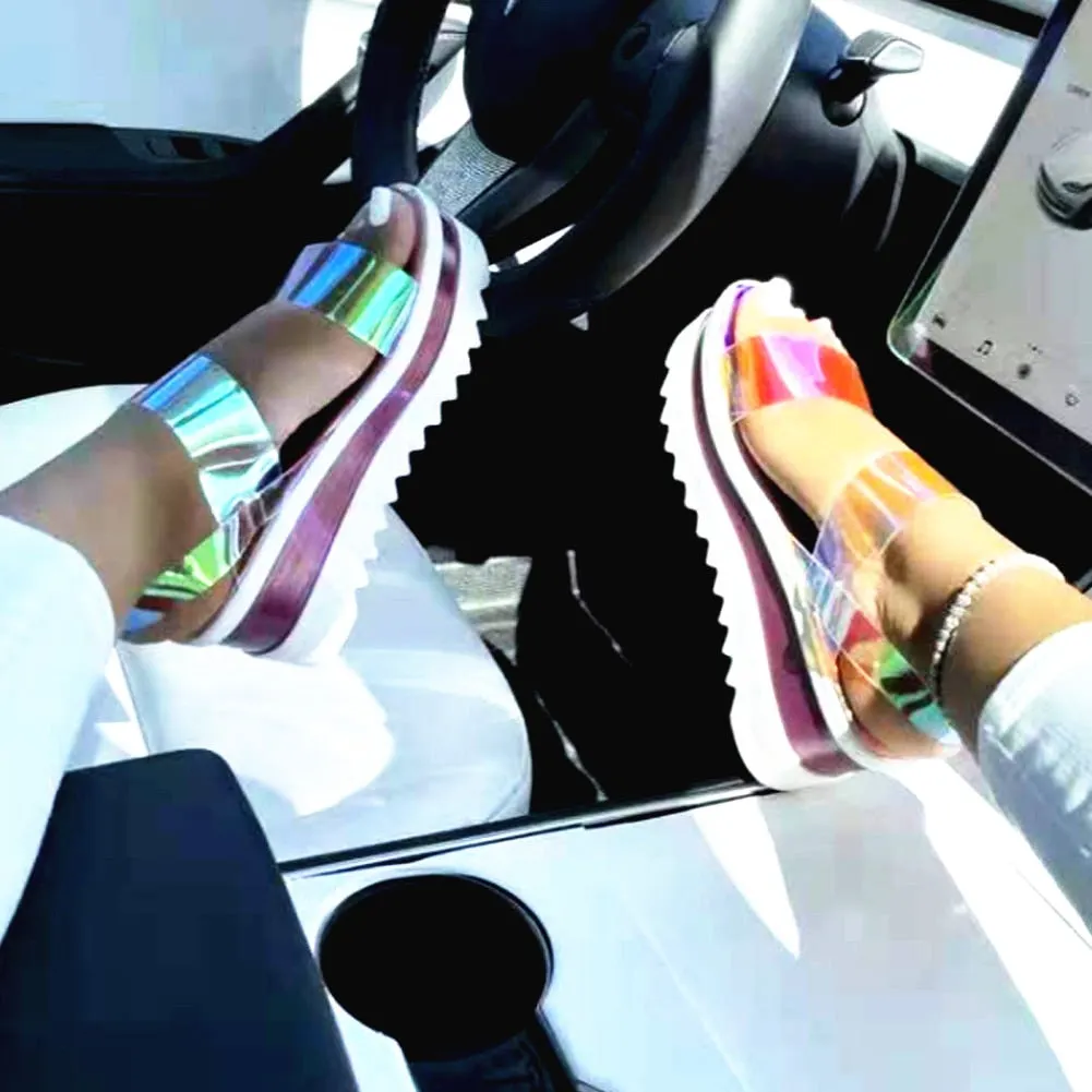 On Sale Dropshipping Open Toe Multicolor PVC Platform Wedges Leisuse Casual Beach Sandals For Women Colorful Thick Sole Shoes