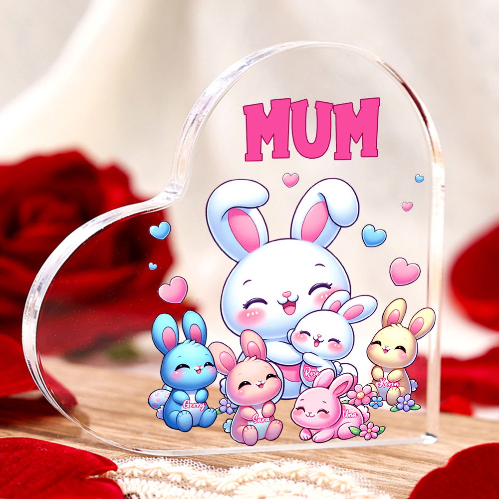 Personalised Text Acrylic Heart Keepsake Custom 5 Names Ornament Bunny Family Gifts For Mother/Grandma-Jessemade AU