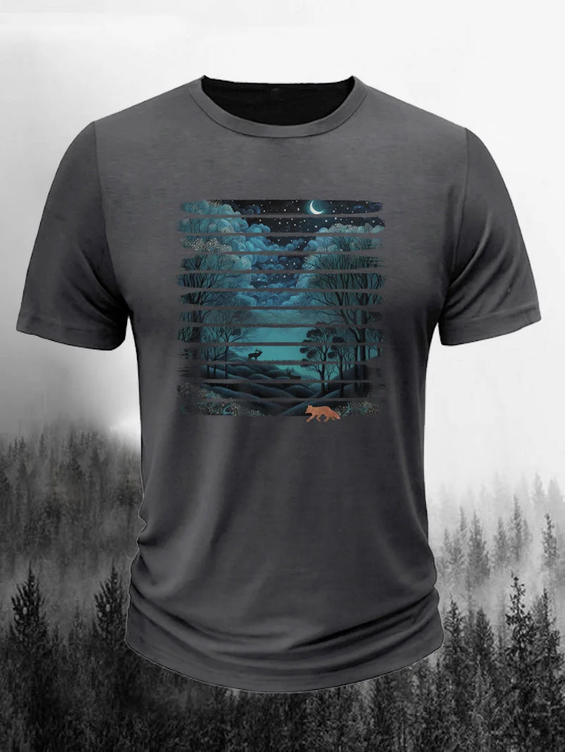 Men's Outdoor Wild Forest Night Short-Sleeved Shirt in  mildstyles