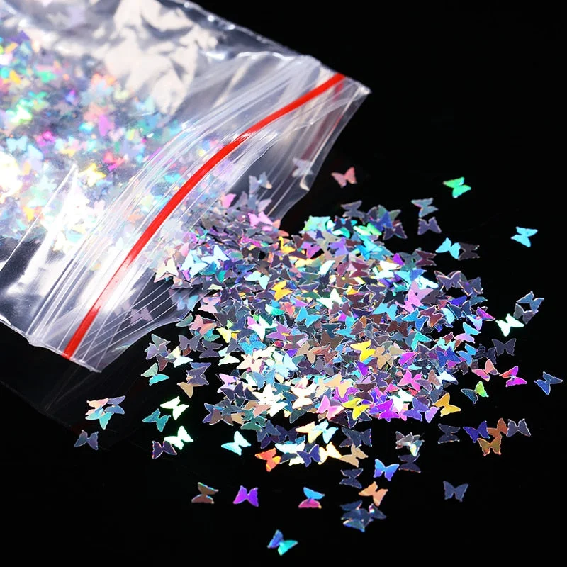 1 Bag Nail Sequins Butterfly Design 3D Glitter Colorful Nail Flakes iridescent Palliette Spangle Decoration Nail Art Sticker