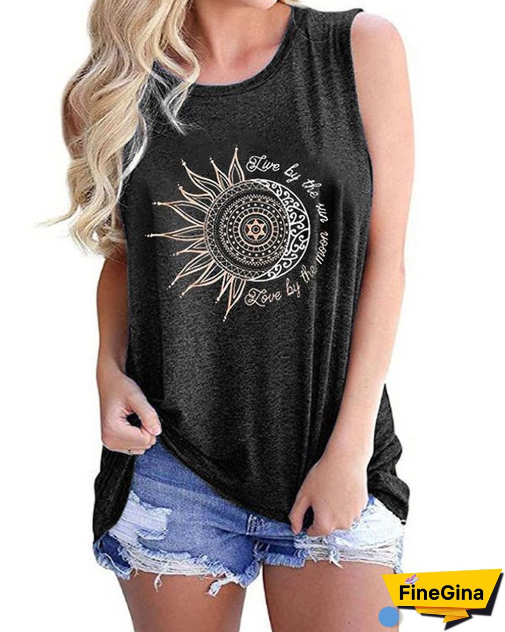 Sunflower Sketch Printed Tanks